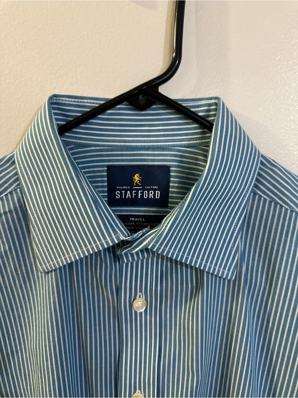 Stafford Teal and White Pinstripe Dress Shirt - Picture 3 of 5